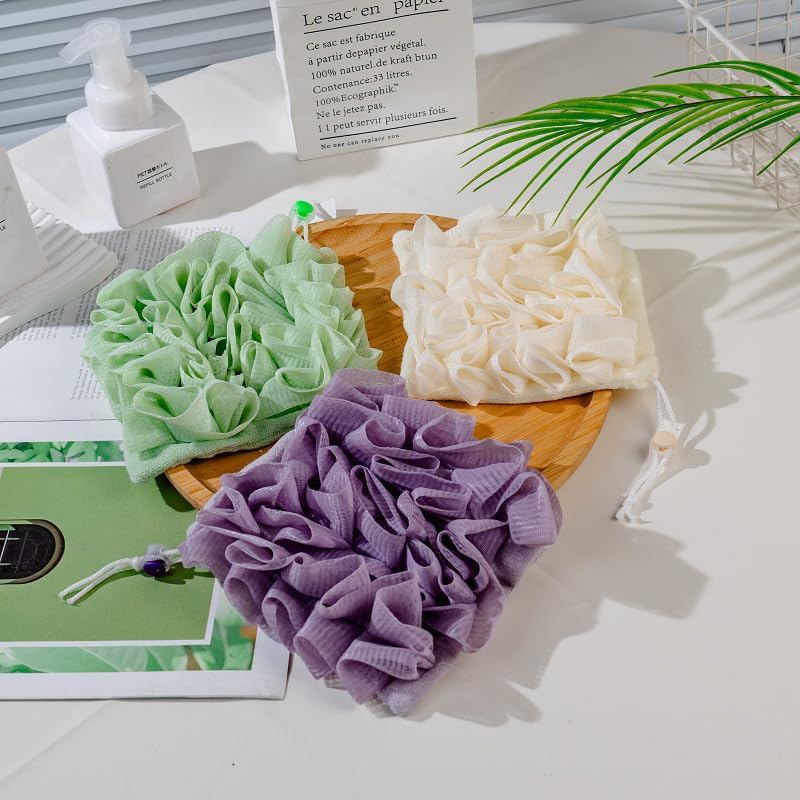 MOSYFEIBI Washcloth Loofah Combo 2-in-1 Loufee Wash Cloth That Holds Bar Soap-Exfoliation Mesh Shower Ball for Body Wash&Smooth Skin+Free Loofah Dish Towel - Image 3